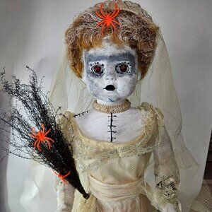 Haunted Scary Girl Bride Porcelain Doll Spooky Artist Hand Painted OOAK 28"